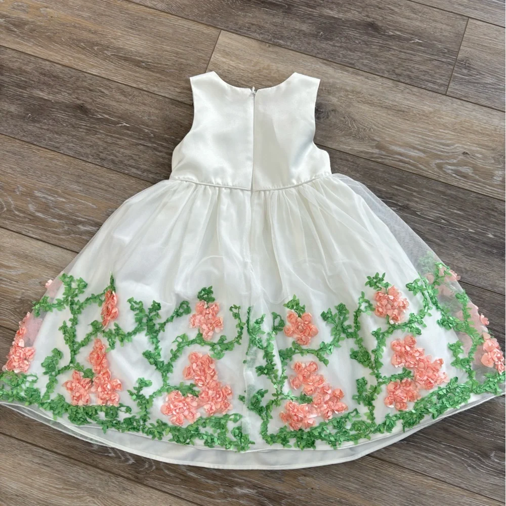 American Princess White Sleeveless Dress Pearl Floral Embroidery Wedding Easter